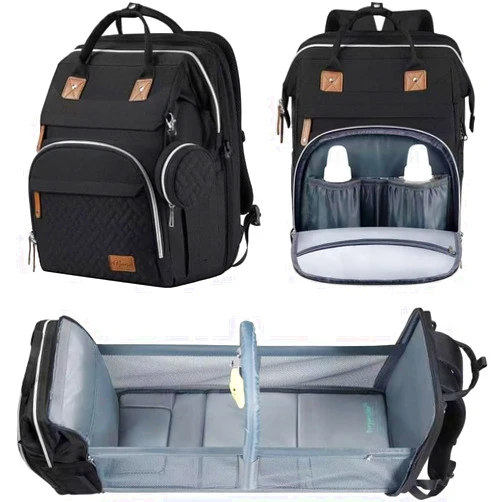 Inclusive LittleOnes Diaper Bag Backpack with Changing Station - Black Diaper Bag Backpack Includes Reusable Wipes Bag - Waterproof Pacifier Case Large Capacity Diaper Bags for Baby Girls & Boys