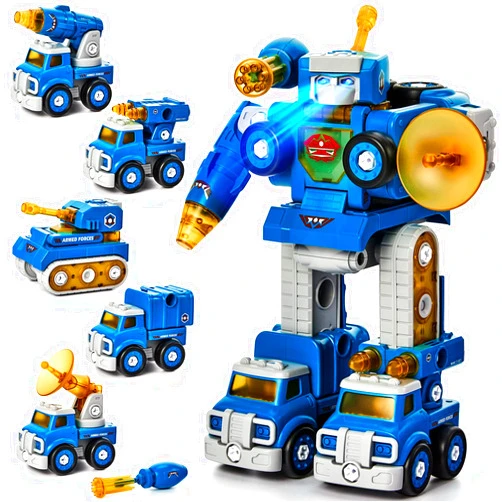 hahaland Toys for Ages 5-7 - 5 Year Old Boy Gift - 5 in 1 STEM Take Apart Trucks Transform to Robot - 5 6 7 Year Old Boy Christmas Birthday Gift Ideas - Boys Toys Age 4-6