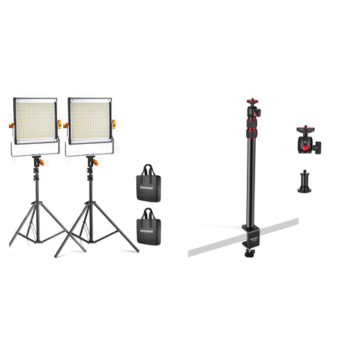 NEEWER 2 Packs Dimmable Bi-Color 480 LED Video Light and Stand Lighting Kit with Extendable Camera Desk Mount with 1/4