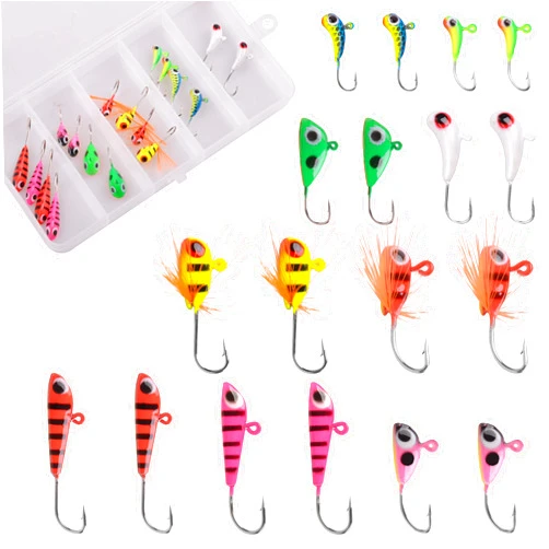 FUSIGO Ice Fishing Jigs Kit – 18/36pcs Ice Jigging Fish Lures Hard Metal Jig Bait for Winter Panfish Perch Trout Walleye Crappie with Tackle Box