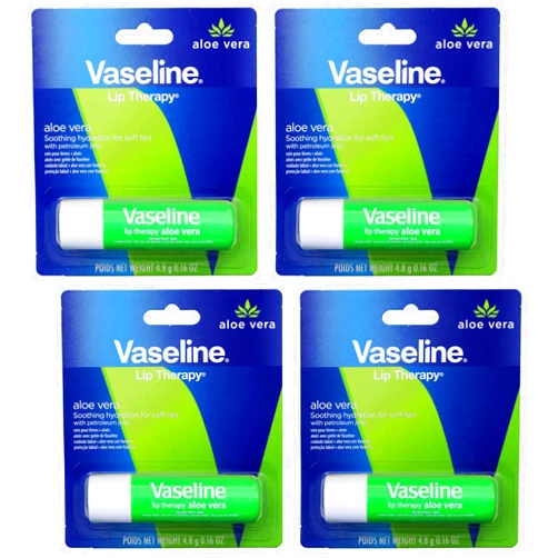 Vaseline Lip Therapy Care Aloe Fresh, 4 Pack, 0.16 Oz Each