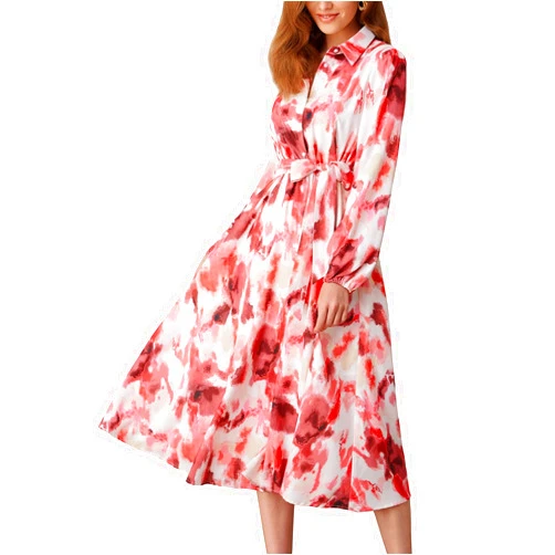 GRACE KARIN Women Floral Collar Shirt Dress Elegant Lantern Long Sleeve Casual Vacation Beachwear