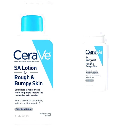 CeraVe SA Lotion for Rough & Bumpy Skin, 8 Ounce & Body Wash with Salicylic Acid | Fragrance Free Body Wash to Exfoliate Rough and Bumpy Skin | Allergy Tested | 10 Ounce