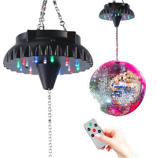 Javik Disco Ball Motor Rotating with Light: Rechargeable Disco Ball Spinner with Remote Adjustable Speed - 18 RGBW LED Light for Hanging Mirror Ball Wedding Party Decor