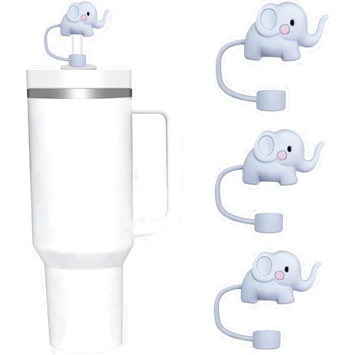 Jizlan 3 Pcs Elephant Straw Cover for Stanley 40&30 Oz Cup, 10mm Silicone Straw Covers Cap for Stanley Cup Accessories, Straw Cap Stopper for Reusable Straws Tip Lids, Cute Straw Topper