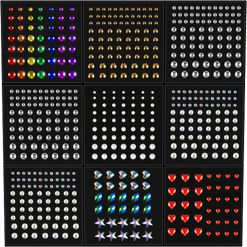 DIVAWOO 9 Sheets Bindi Dots Face Gems Face Jewels-Crystal Rainbow Heart Pearl Rhinestones for Women Eye Makeup Festival Accessory Nail Art Decoration