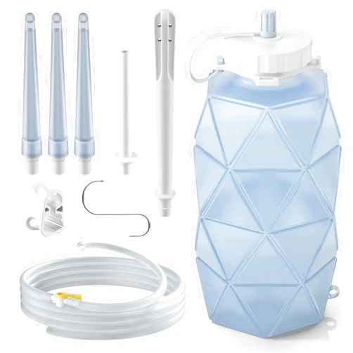 Smokitcen Collapsible Silicone Enema Bag Bottle Kit with 5.3ft Enima Hose, 5 Enema Tips, Controllable Flow Valve, 1.2 L Capacity Silicone Enama kit for Coffee and Water Colon Cleanse