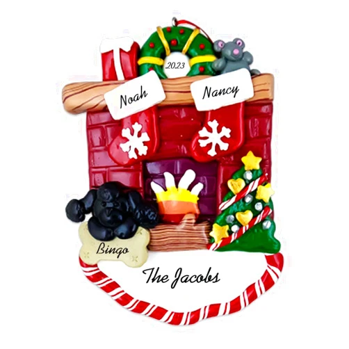 Calliope Designs Family of 2-6 with Black Poodle Dog at The Fireplace Personalized Christmas Ornament (Family of 2)