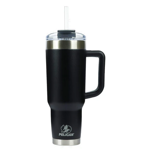 HydrationHub USA Pelican Hydration Pelican Porter™ 40 oz Vacuum Insulated Tumbler - Recycled Stainless Steel Double Wall Travel with Dual Lid, Powder Coated Insulated Coffee Mug For Hot Cold Drinks, Jet Black