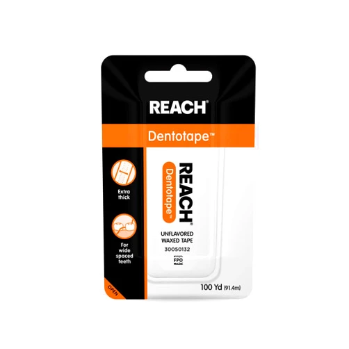 Reach Dentotape Waxed Dental Floss with Extra Wide Cleaning Surface for Large Spaces between Teeth, Unflavored, 100 Yards 1 Count (Pack of 1)
