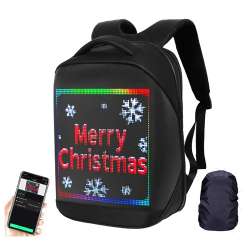 Welaso Smart Bluetooth LED Backpack with Colorful LED Sign Panel and Programmable, DIY Laptop Daypack Bag,Black (Medium 21L,with Rain Cover)