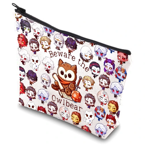 G2TUP BG3 Game Cosmetic Makeup Bag Video Gamer Gift Beware the Owlbear Game Master Zipper Pouch Bag Dragon Dice Merch (Beware the Owlbear)
