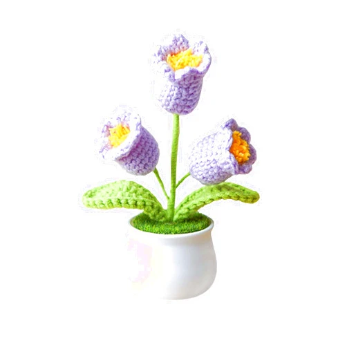 Eluckya Crochet Flowers Artificial,Small Potted Knitted Orchid of The Bell Flowers for Car Dashboard, Cute Car Crochet Center Console Decoration,Handmade Traditional Home Decoratio(Purple)