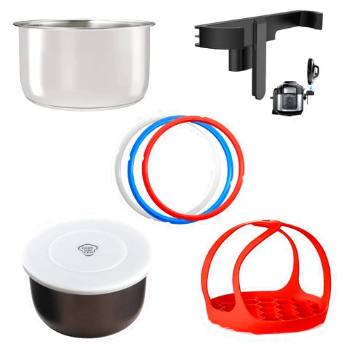 Goldlion Accessories for Ninja Foodi 6.5 Qt, Stainless Steel Inner Pot, 3 Packs Sealing Rings, Lid Holder, Inner Pot Cover and Silicone Sling