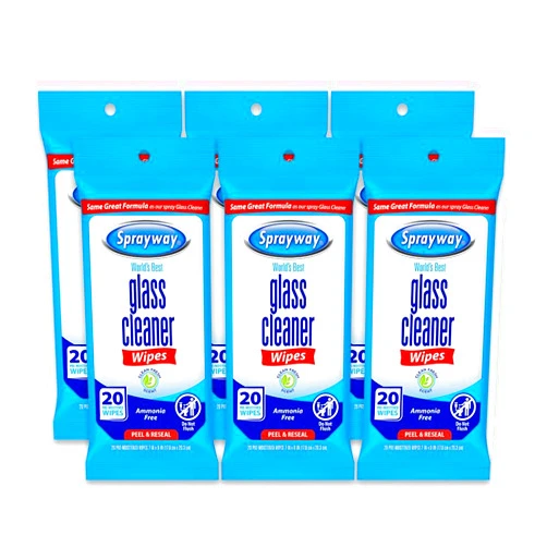 Sprayway Glass Cleaner Wipes, 20ct, Pack of 6 | On-the-Go Resealable Package, Pre-Moistened | Original Ammonia-Free Formula | Removes Fingerprints, Dust, Dirt | All Glass Surfaces