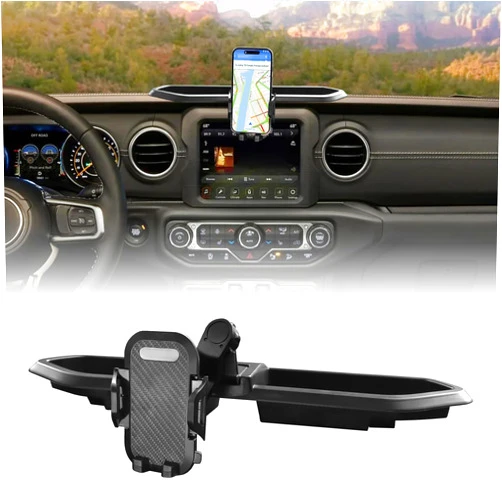 Amiss Car Phone Mount Compatible with 2018-2023 Jeep Wrangler JL JLU and 2020-2023 Jeep Gladiator JT, Dash Multi-Mount Phone Holder Storage Tray Accessories, Not Compatible with Oil-Electric 4xe