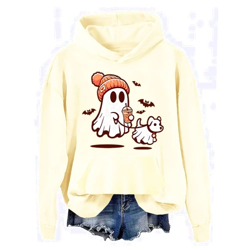 ClothKey Halloween Ghost Dog Sweatshirt Cute Ghost With Walking Dog Hoodie