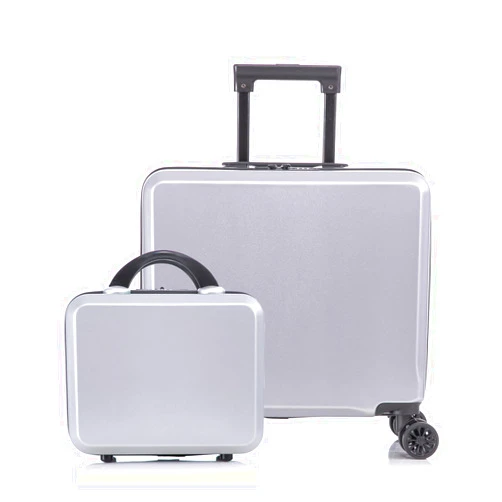 yotefe 18'' Underseat Carry on Luggage with Spinner Wheels + 14'' Travel Cosmetic Case 2 Pieces Travel Luggage Set Hard Shell Suitcase for Airplanes (Silvery)