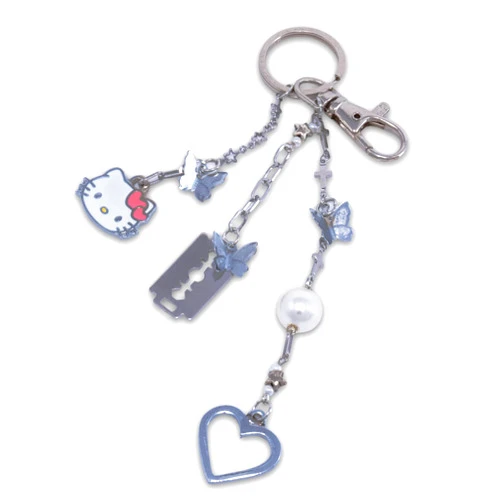 Handmade Keychain Simulated Shell Pearl with Small Heart Shaped Charm, Cute Cat Charm, Stainless Steel, Trendy, Y2K Visit the Handmade Store