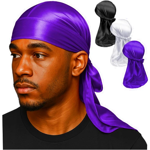 DURALA Premium Durag Pack for Men, Silky Doo Rag Cap for 360 540 720 Waves