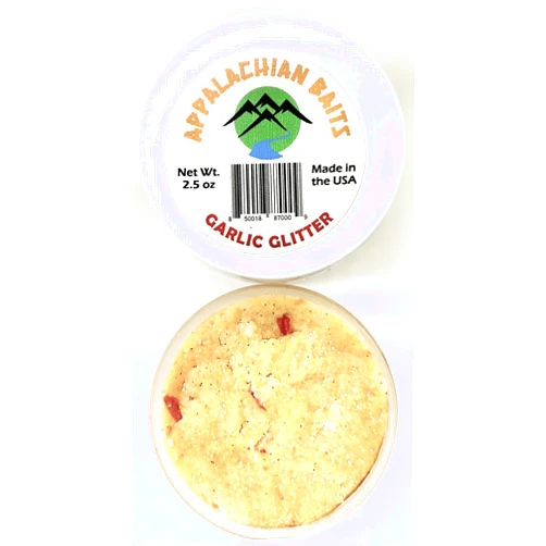 Appalachian Baits Garlic Glitter, Soft Sinking Dough Bait, Scented, (Trout, Steelhead, Panfish), 2.5 oz