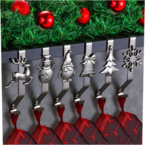 HelaJoy Christmas Stocking Holders for Mantle Set of 6,Christmas Stocking Hangers for Mantel Set of 6, Christmas Stocking Hooks for Mantle Stocking Holders, Black Stocking Holders for Mantle Black