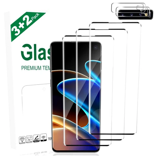 AFSKU [3+2 pack] For Samsung Galaxy S10 Screen Protector, 9H Hardness Tempered Glass Screen Bubble-free, Easy to install, For Samsung Galaxy S10 Glass Screen Camera Protector