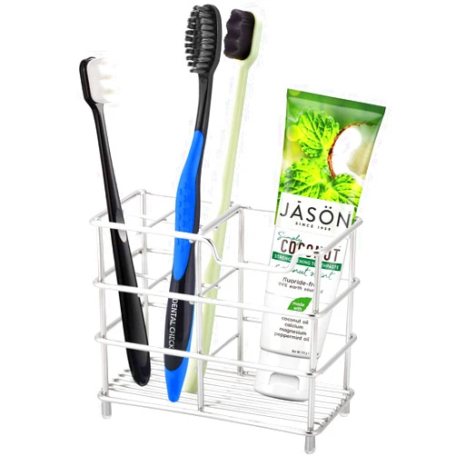 Urbanstrive 304 Stainless Steel Bathroom Toothbrush Holder Toothpaste Holder Stand Bathroom Accessories Organizer (Silver, Small)