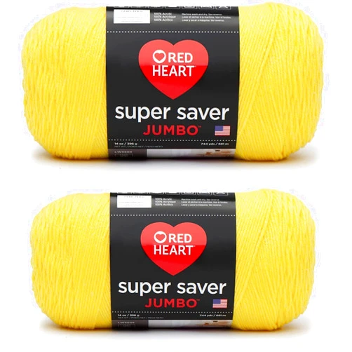 Red Heart Super Saver Jumbo Bright Yellow Yarn - 2 Pack of 396g/14oz - Acrylic - 4 Medium (Worsted) - 744 Yards - Knitting/Crochet