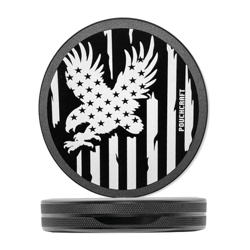 PouchCraft Metal Zyn Can | Laser Engraved Snus Container | Zyn Tin | Snus Can | Zyn Holder | EDC Storage | Moisture-Resistant Pill Container | Gift for Him (Black, American Flag Design, Slim)