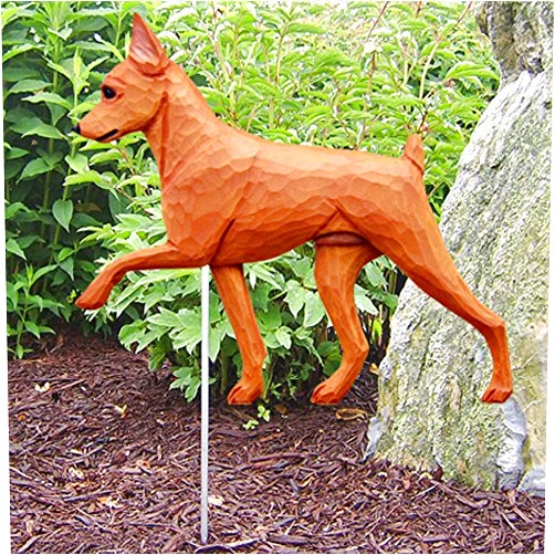 Michael Park Woodcarver Miniature Pinscher Outdoor Garden Dog Sign Hand Painted Figure Red