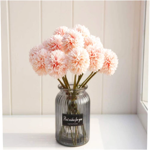 SHINE-CO LIGHTING Artificial Chrysanthemum Ball Flowers Hydrangea Arrangement Bouquet Presents Decor 10pcs Without Vase (Champagne Pink)