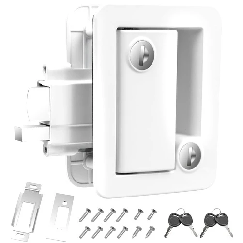 Esakoya RV Door Lock, RV Door Lock Replacement with Paddle Deadbolt, White Zinc Alloy Metal Rv Lock with 4 Keys for Camper Horse Trailer Cargo Hauler