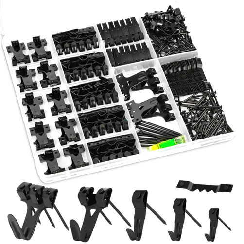 KURUI Picture Hangers, 385Pcs Picture Hanging Kit with Heavy Duty Picture Hanging Hooks, Sawtooth, Hardware Nails and Picture Hanging Tool, Wall Hangers for Frame, Painting, Art, Photo (Black)