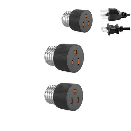 YCSSSD Light Bulb Outlet Socket Adapter E26/E27 3 Prong Polarized Screw in Outlet to Plug Converter for Porch Patio Garage, Black(2pack)