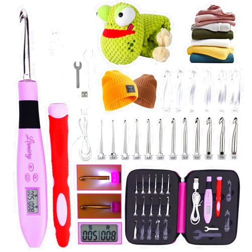 Lirmiery 18 Size Counting Crochet Hooks Set Digital with Light up Crochet Hooks Set Ergonomic Soft Grip,Lighted Crochet Hooks for Stitch & Row Counting