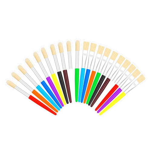 REGUICORP 20 Pcs Paint Brushes for Kids, Round and Flat Kids Paint Brushes, Easy Hold and Clean Toddler Paint Brushes, Bristle Craft Paint Brushes for Acrylic Oil Watercolor Washable Paint