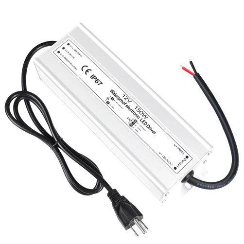LightingWill LED Driver 150 Watts Waterproof IP67 Power Supply Transformer, 90-265V AC to 12V DC Low Voltage Output, Adapter with 3-Prong Plug 3.3 Feet Cable for Outdoor Use, Computer Project