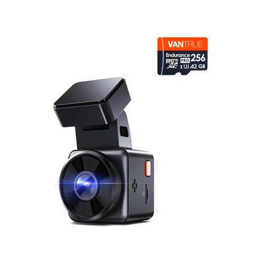 VANTRUE 【Bundle: Vantrue E1 Lite 1080P WiFi Mini Dash Cam + 256GB microSD Card】 Vantrue E1 Lite 1080P WiFi Mini Dash Cam with GPS and Speed, Free App, Voice Control Detachable Dash Camera, 24H Parking Mode