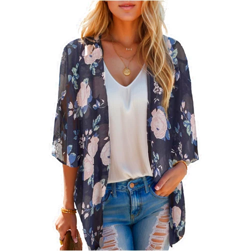 Moss Rose Women's Beach Kimono Coverup Sheer Chiffon Cover Ups, Casual Loose Open Front Cardigan Tops