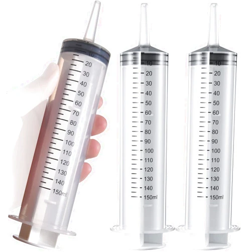 Guatbsecure 2 Pack 150ml/cc Large Syringe , Individually Sealed Plastic Liquid Syringes with Measurement for Scientific Labs, Measuring, Watering, Refilling, Filtration Multiple Uses (150 ML)