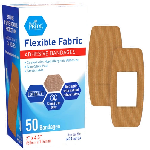 MED PRIDE Sterile Fabric Adhesive Bandages [50 Count]- First Aid Bandages Coated with Hypoallergenic Adhesive & Non-Stick Pad- Latex-Rubber Free Wound Care Bandages- Individual Wrapped- 2” x 4.5''