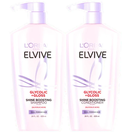 L'Oreal Paris Elvive Glycolic + Gloss Shine Boosting Shampoo and Conditioner Set, Cleanses and Smooths Dull, Porous Hair Into High-Shine, Glossy Hair, 1 Kit