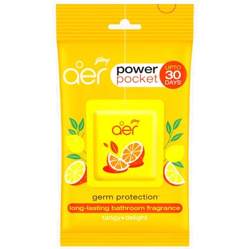 Godrej aer Power Pocket Tangy Delight (10g) | Air Freshener - Bathroom and Toilet | Lasts 30 days, Yellow