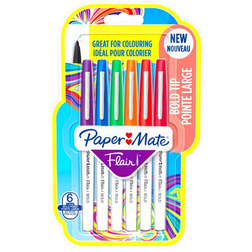 Paper Mate Newell Brands Paper Mate Flair Felt Tip Pens | Bold Point (1.2mm) | Assorted Colours | 6 Count