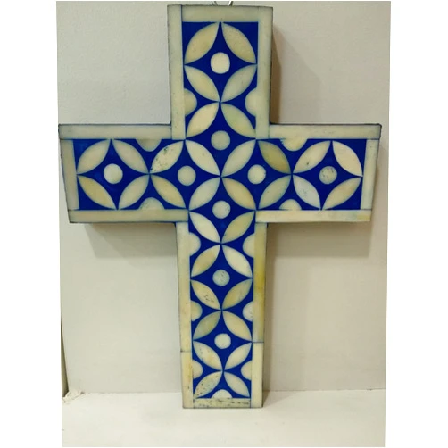 FAIR DEAL HANDICRAFTS Handmade Star Eye Wall Hanging Bone Inlay Holy Cross Blessing For Home And Protection Against Evil Eye (Indigo) Mother's Day Gift