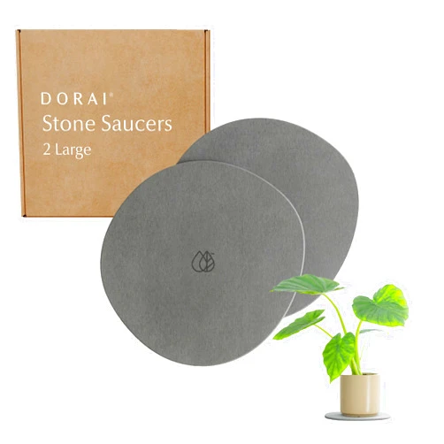 Dorai Stone Plant Pot Saucer - 2 Large Plant Saucers for Indoor Plants Water Catcher Tray Diatomaceous Earth Tray for Plants Saucers or Potted Plants