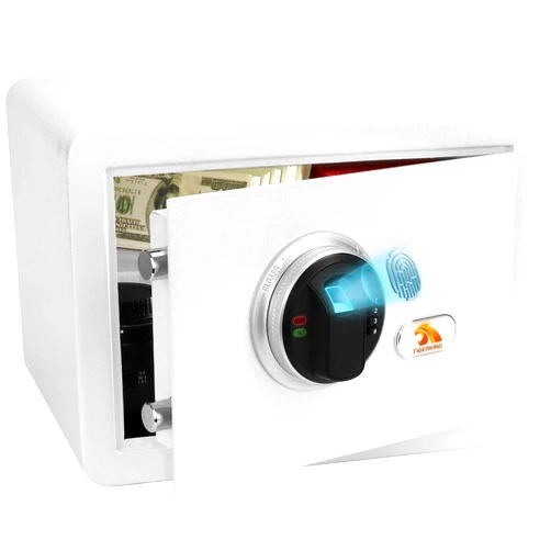 TIGERKING Biometric Fingerprint Home Safe, 1.2 Cubic Feet Digital Security Safe Lock Box, Quick-Access Small Safes for Cash, Jewelry, Handgun, Document, White