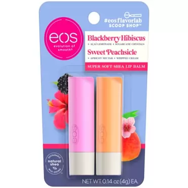 eos FlavorLab Lip Balm- Blackberry Hibiscus & Sweet Peachsicle, Long-Lasting Hydration, Lip Care for Dry Lips, 0.14 Ounce (Pack of 2)
