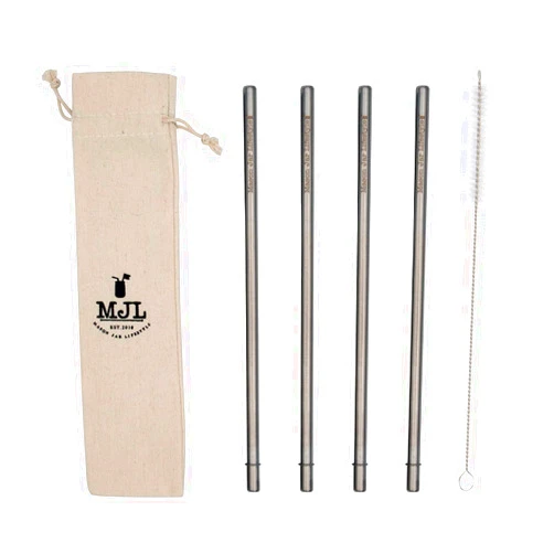 Mason Jar Lifestyle Long Safer Rounded End Stainless Steel Metal Straws for Large Cups, Tall Glasses, or Quart Mason Jars (4 Pack + Cleaning Brush + Bag)